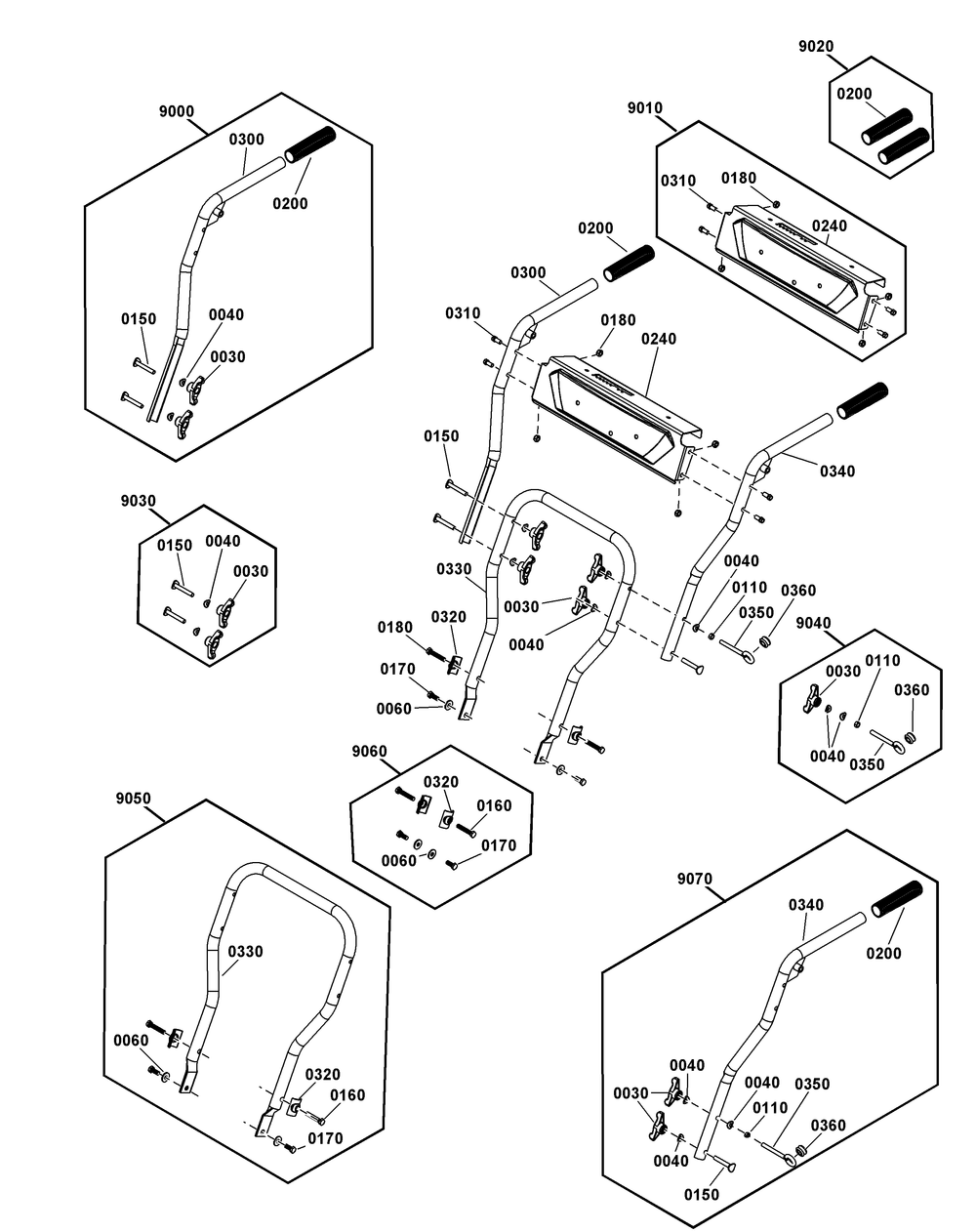 Handles Group Diagram and Parts List for 1697329-00-1026 2020 Briggs and Stratton Snow Blower